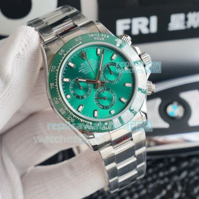 Swiss Grade Rolex Daytona Chrono SS Green Dial Green Ceramic Bezel Replica Watch